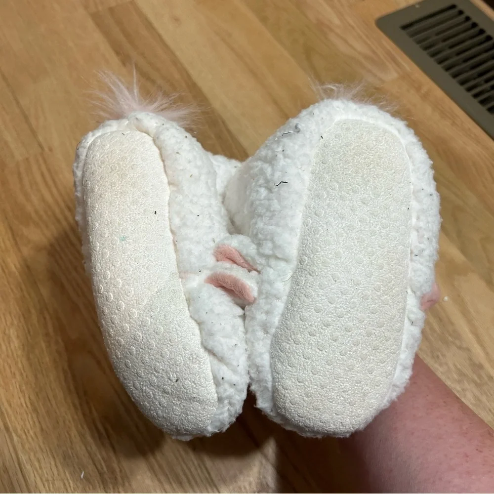 Cat & Jack Plush Unicorn Slippers Kids 2T-3T White Pink  Girls